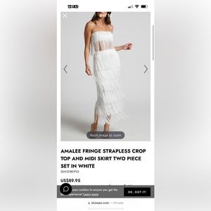 White Fringe 2 Piece Crop Top Midi Skirt Size Medium